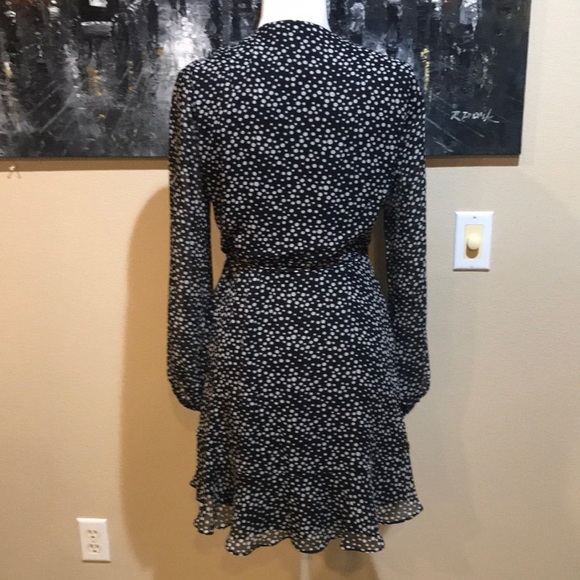 All in Favor Black and White Polkadot Sheer Wrap with Lining Midi Dress-Size M - Picture 5 of 9